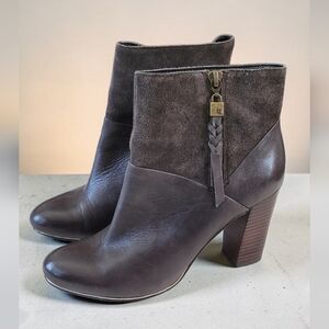 Elliott Lucca Dafne Ankle Booties Brown Leather & Suede, Block Heel, Women's 7.5
